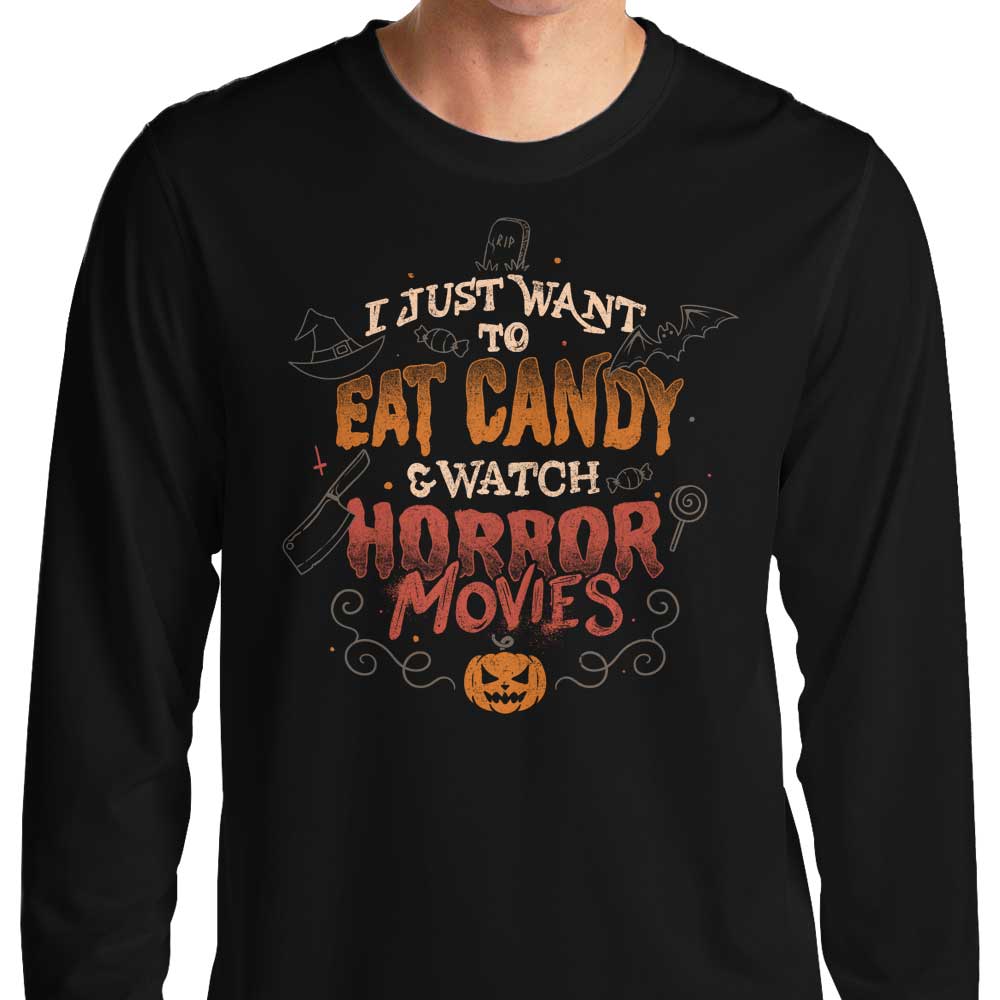 Candy and Horror Movies Themed Long Sleeve Crewneck T-Shirt for All Sizes