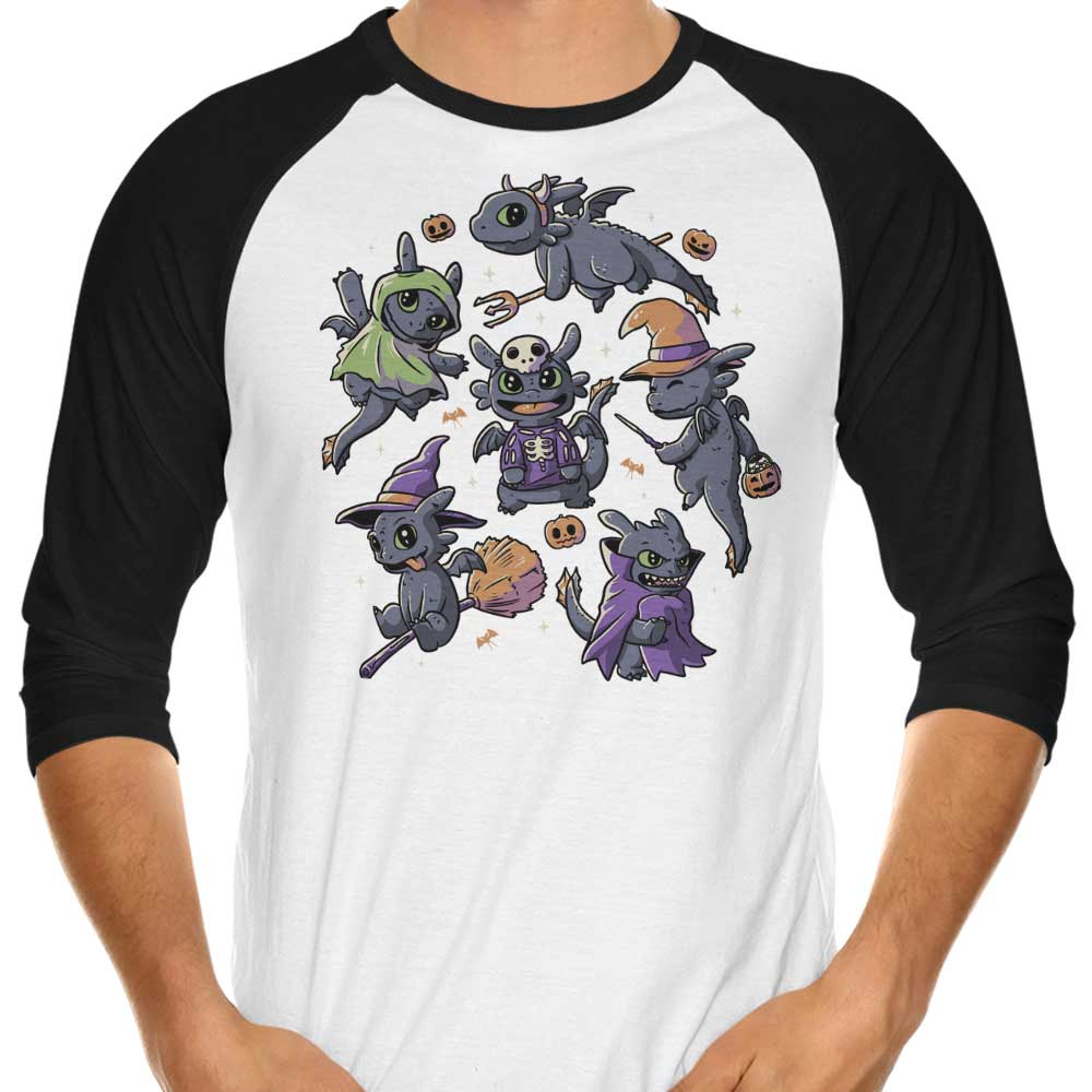 Halloween-themed Dragon Print 3/4 Sleeve Raglan Style T-Shirt for All Occasions