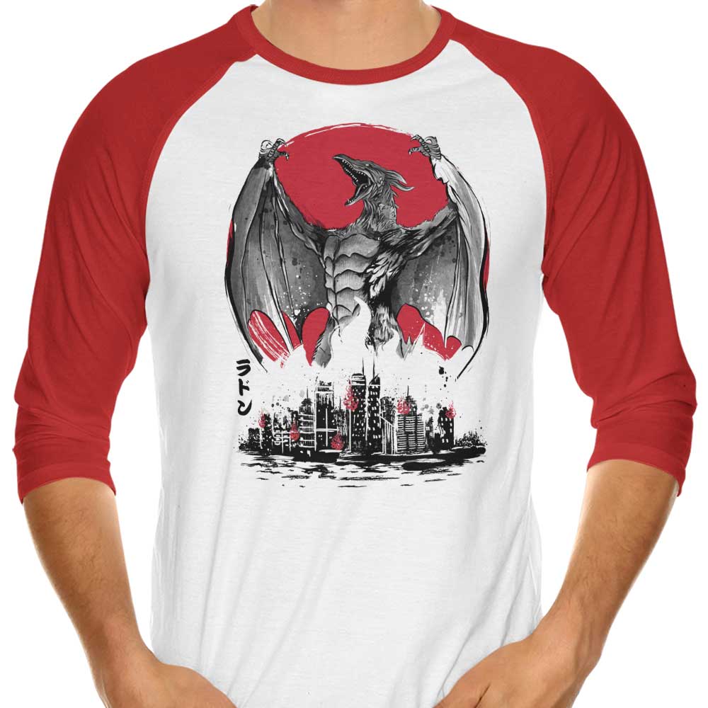 Dr. Monekers' Pteranodan Rising Sumi-e 3/4 Sleeve Raglan Men's T-Shirt