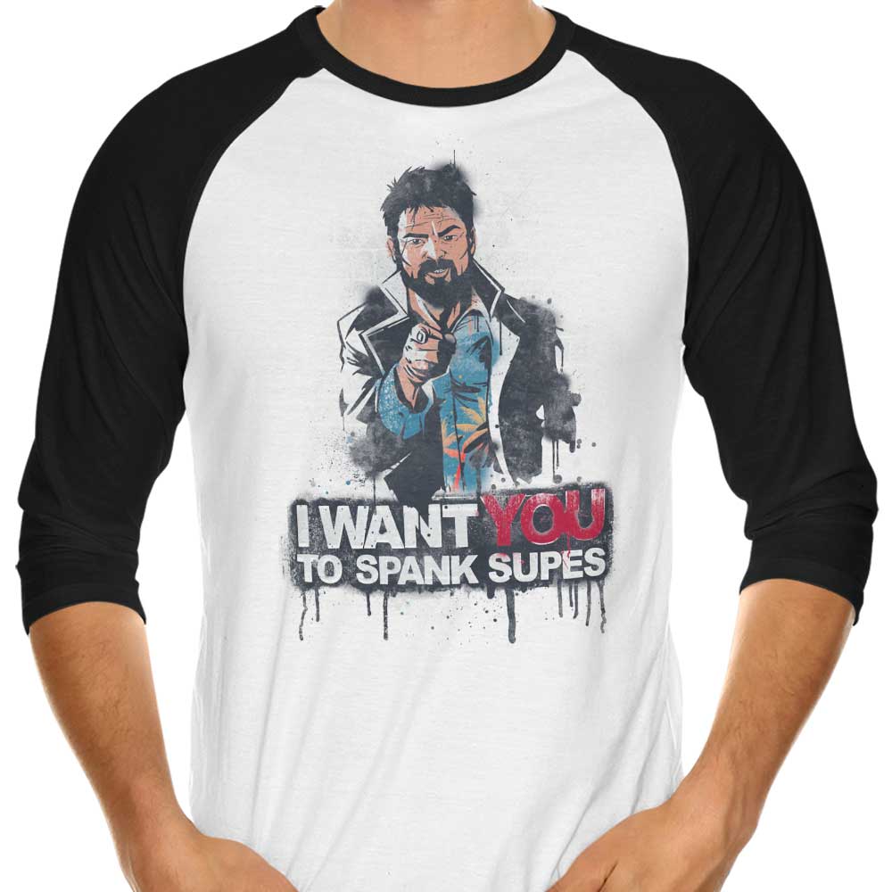 Getsousa's Cool 3/4 Sleeve Raglan 'Spank Supes' T-Shirt