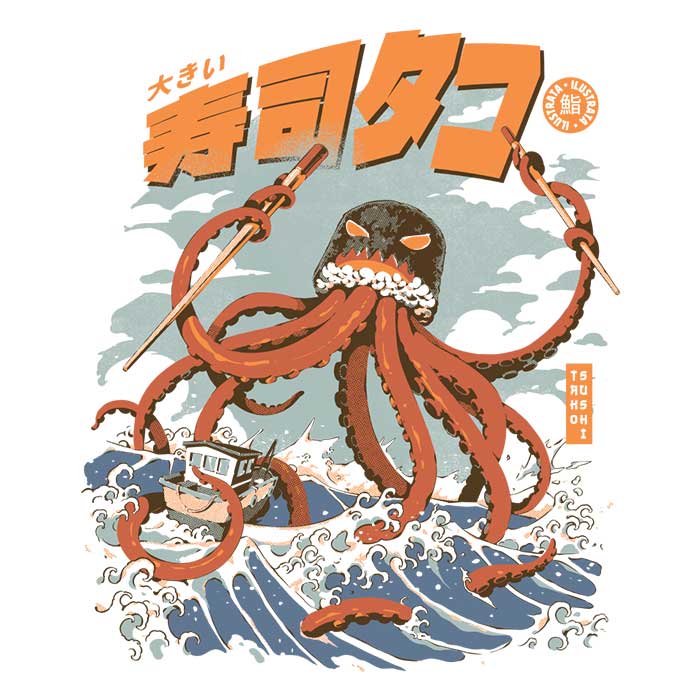 Ilustrata's Tako Sushi 3/4 Sleeve Stylish Raglan T - Shirt