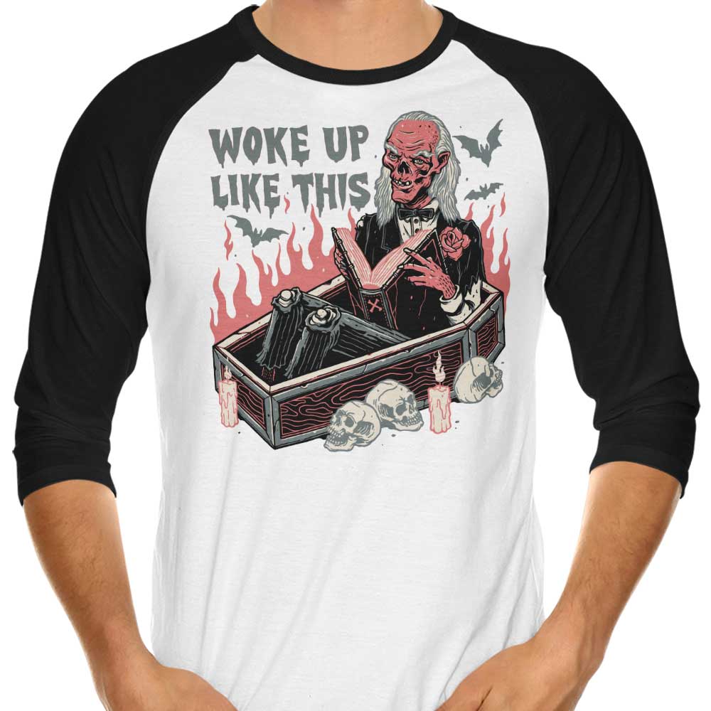 Stylish 3/4 Sleeve Raglan T-Shirt with the 'Woke Up Like This' Design