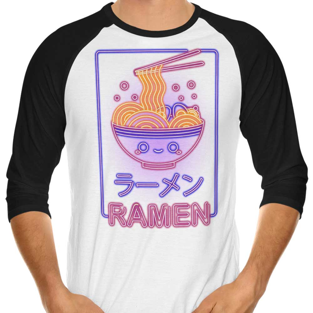 3/4 Sleeve Raglan Neon Ramen Graphic T-Shirt by Donnie Illustrations