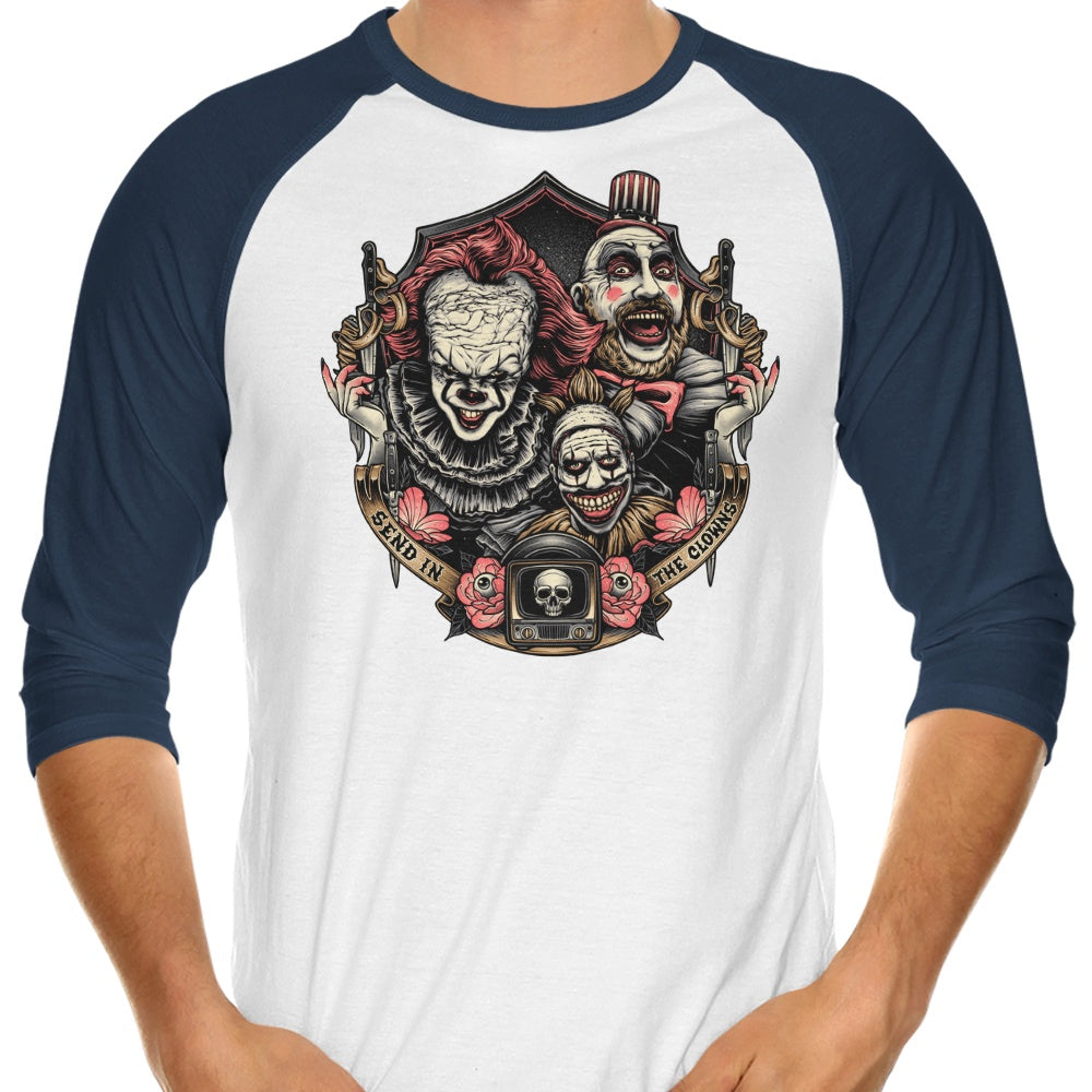 Glitchygorilla's 'Send in the Clowns' 3/4 Sleeve Raglan Style T-Shirt