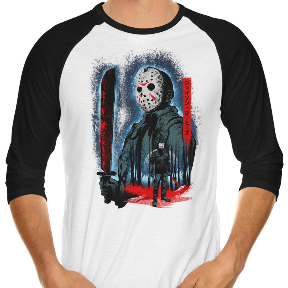Hypertwenty's 3/4 Sleeve Raglan T-Shirt: Attack on Crystal Lake Design