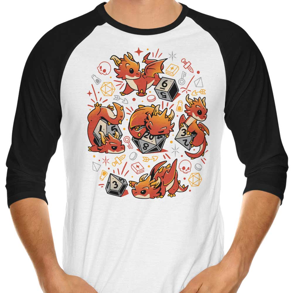 3/4 Sleeve Raglan T-Shirt with Tiny Dragon Dice Design