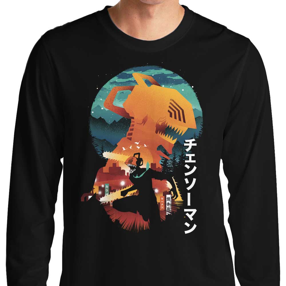 Long Sleeve Chainsaw Silhouette Graphic T-Shirt by Dandingeroz