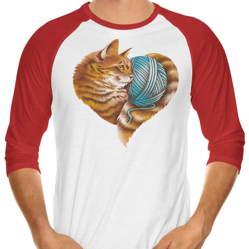 Adorable Knitting Kitten Love Design 3/4 Sleeve Raglan Style T-Shirt