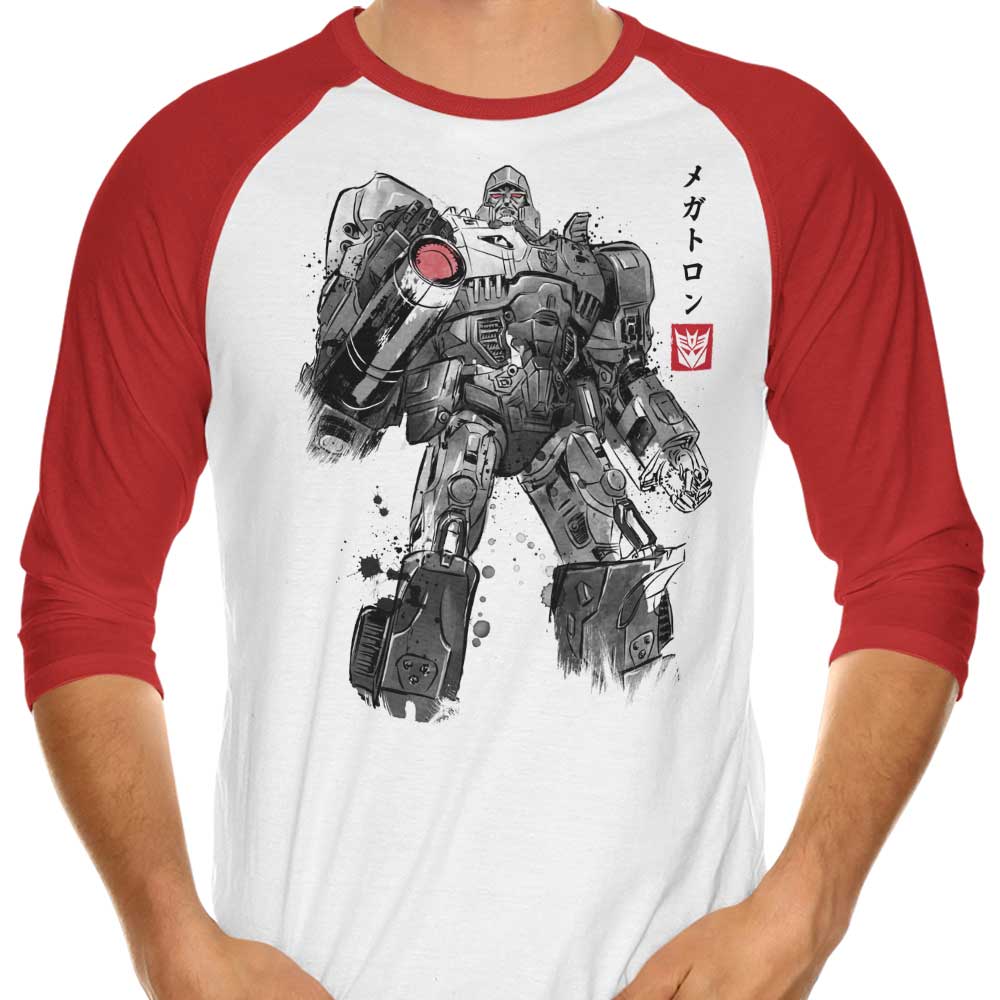 Dr. Monekers' 3/4 Sleeve Raglan T-Shirt with Tyrannical Sumi-e Design