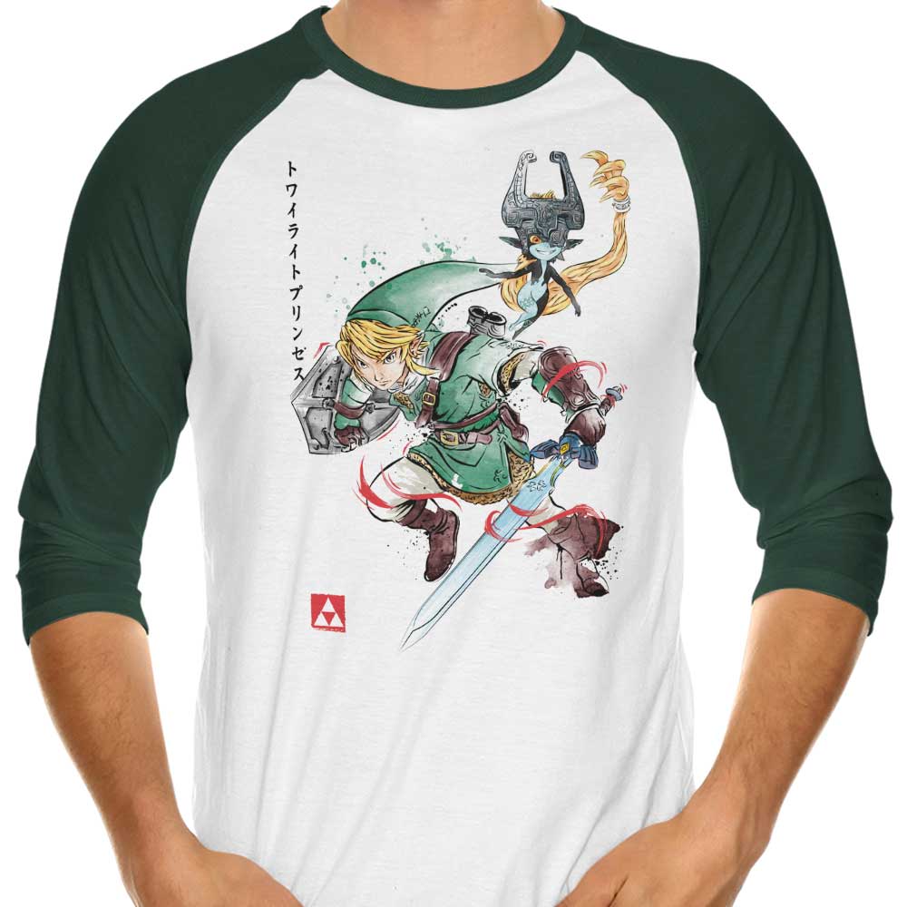 Twilight Watercolor Themed 3/4 Sleeve Raglan Style T-Shirt for Casual Wear