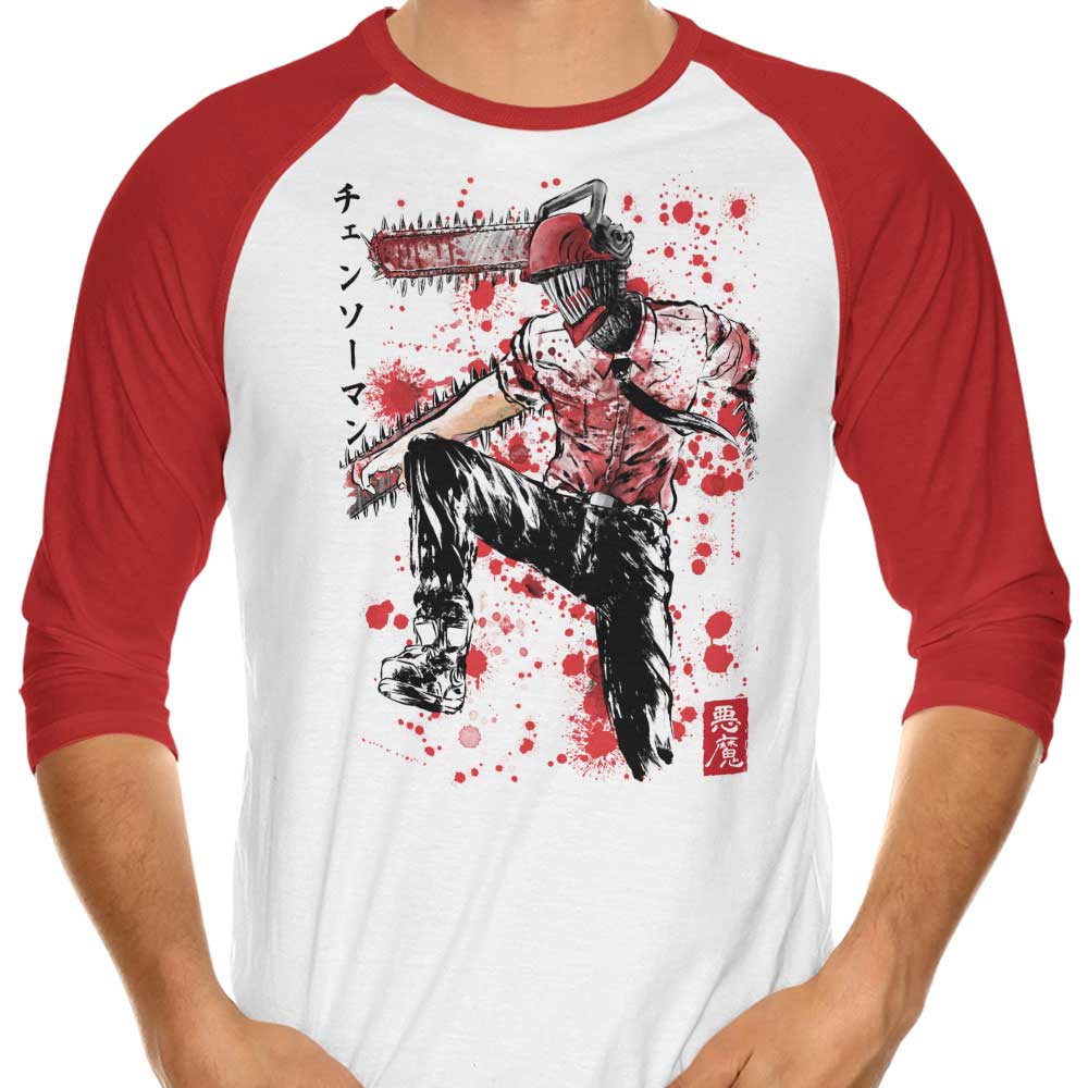 Dr. Monekers Chainsaw Sumi-e 3/4 Sleeve Raglan Casual T-Shirt