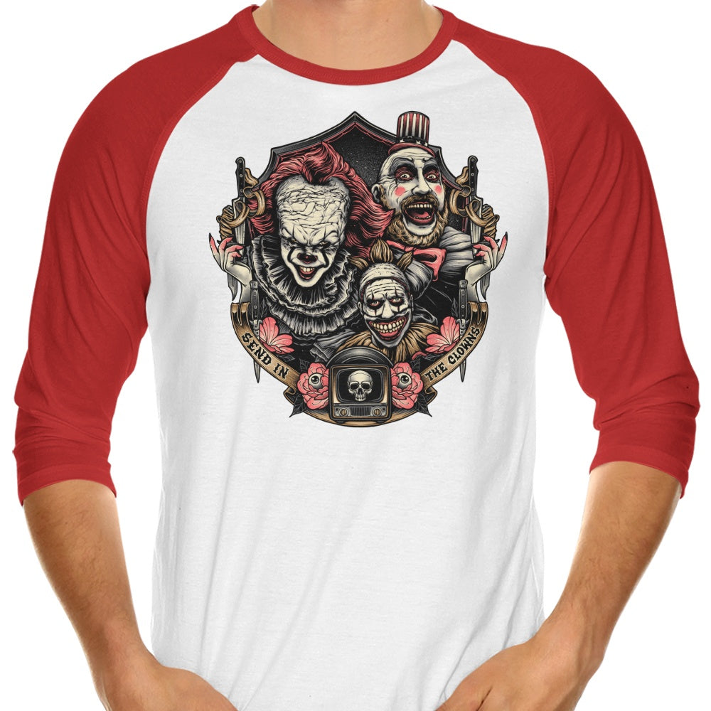 Glitchygorilla's 'Send in the Clowns' 3/4 Sleeve Raglan Style T-Shirt
