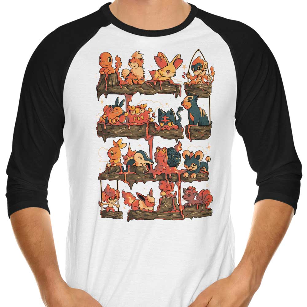 Arigatees 3/4 Sleeve Raglan Fire Shelf Casual T-Shirt for Daily Wear