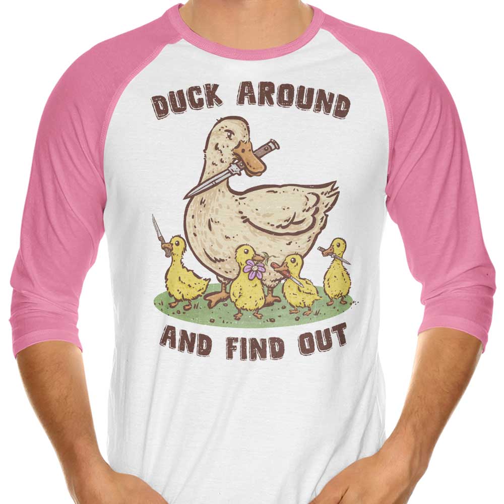 Stylish 3/4 Sleeve Raglan 'Duck Around' T-Shirt