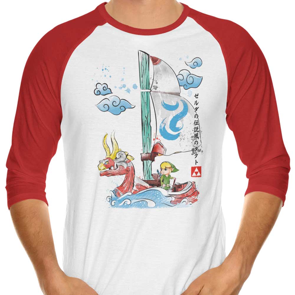 3/4 Sleeve Raglan T-Shirt with Wind Sailing Watercolor Design