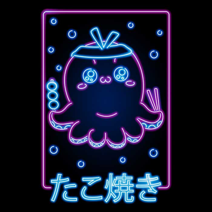 Stylish Neon Takoyaki Long - Sleeve Crewneck T - Shirt for All Sizes