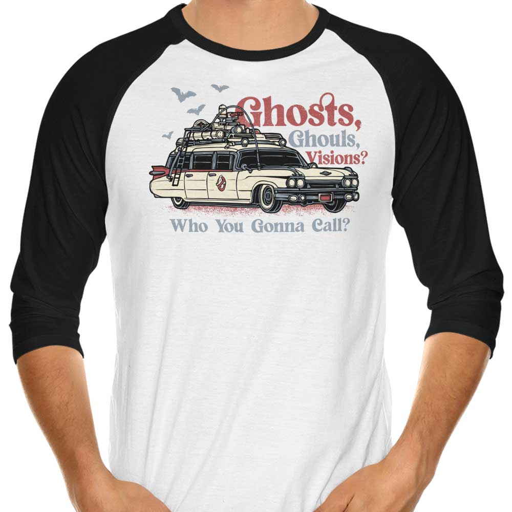 Spooky Ghosts, Ghouls, and Visions Themed 3/4 Sleeve Raglan Style T-Shirt