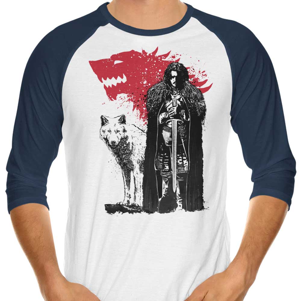 The Majestic King and the Fierce Wolf - Three - Quarter Sleeve Raglan Style T - Shirt