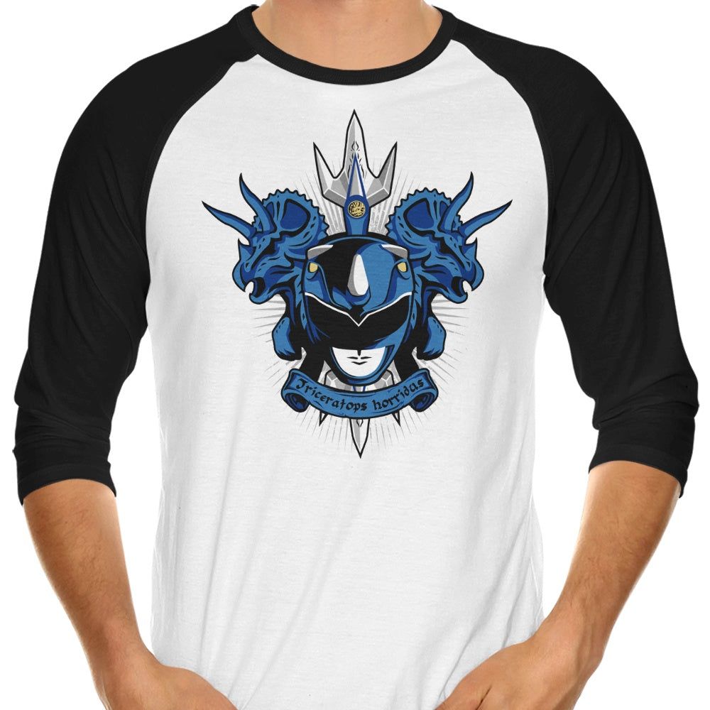 Stylish 3/4 Sleeve Raglan T-Shirt Featuring Cyaneus Triceratops Horridus Design