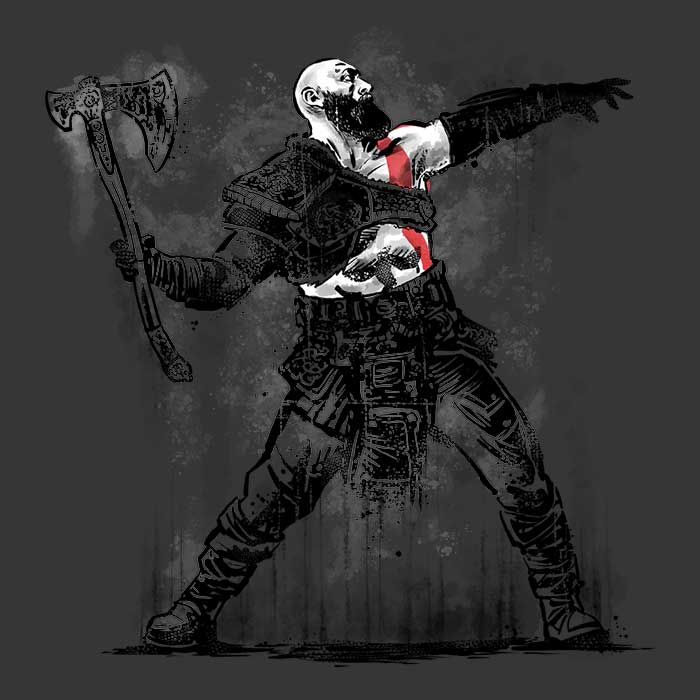 3/4 Sleeve Raglan T-Shirt Featuring God Throwing Axe Design