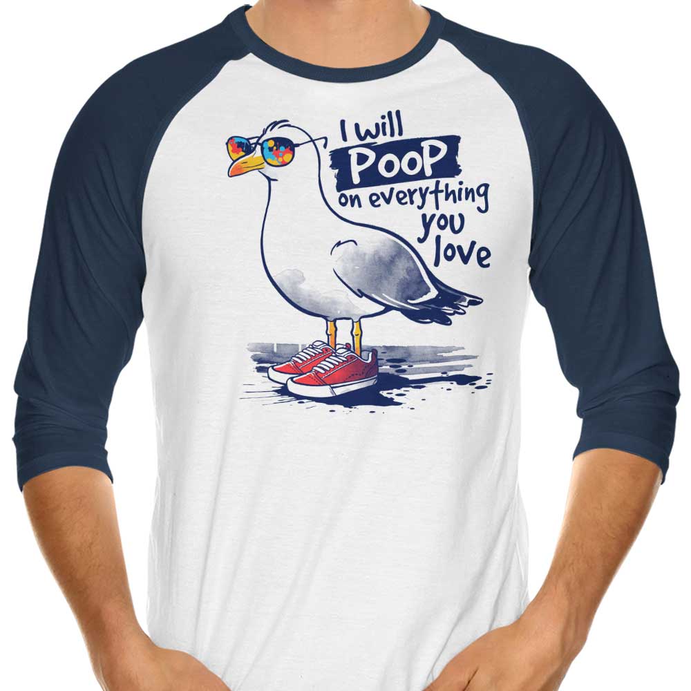 Charming Seagull Love 3/4 Sleeve Raglan Casual T-Shirt
