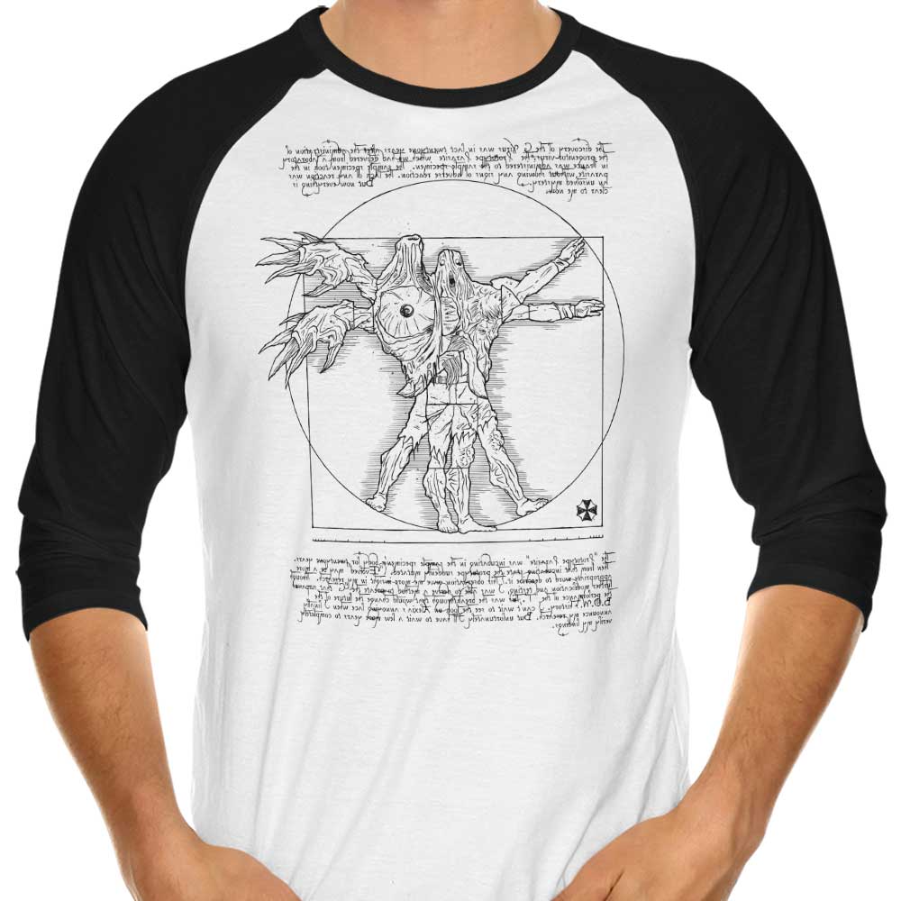 Demonigote's Stylish 3/4 Sleeve Raglan Birkin Vitruvian T-Shirt