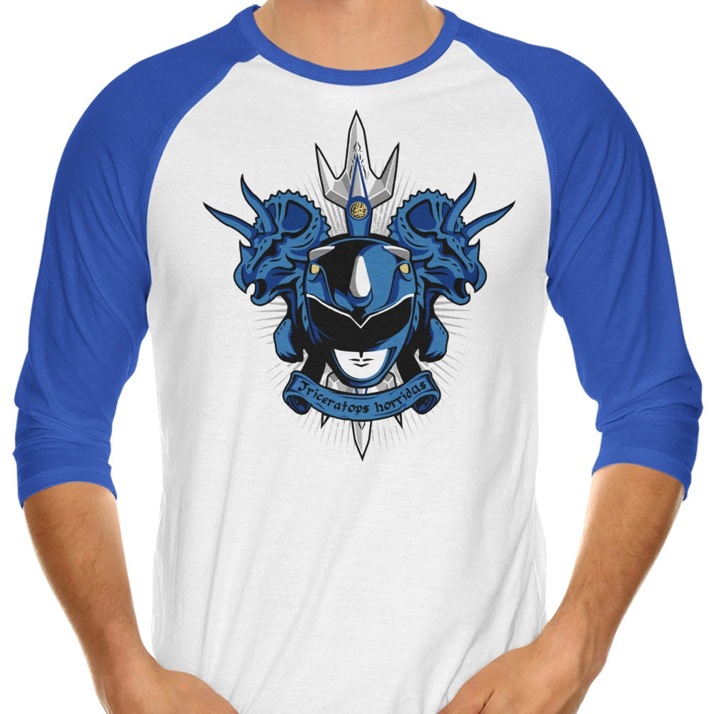 Stylish 3/4 Sleeve Raglan T-Shirt Featuring Cyaneus Triceratops Horridus Design
