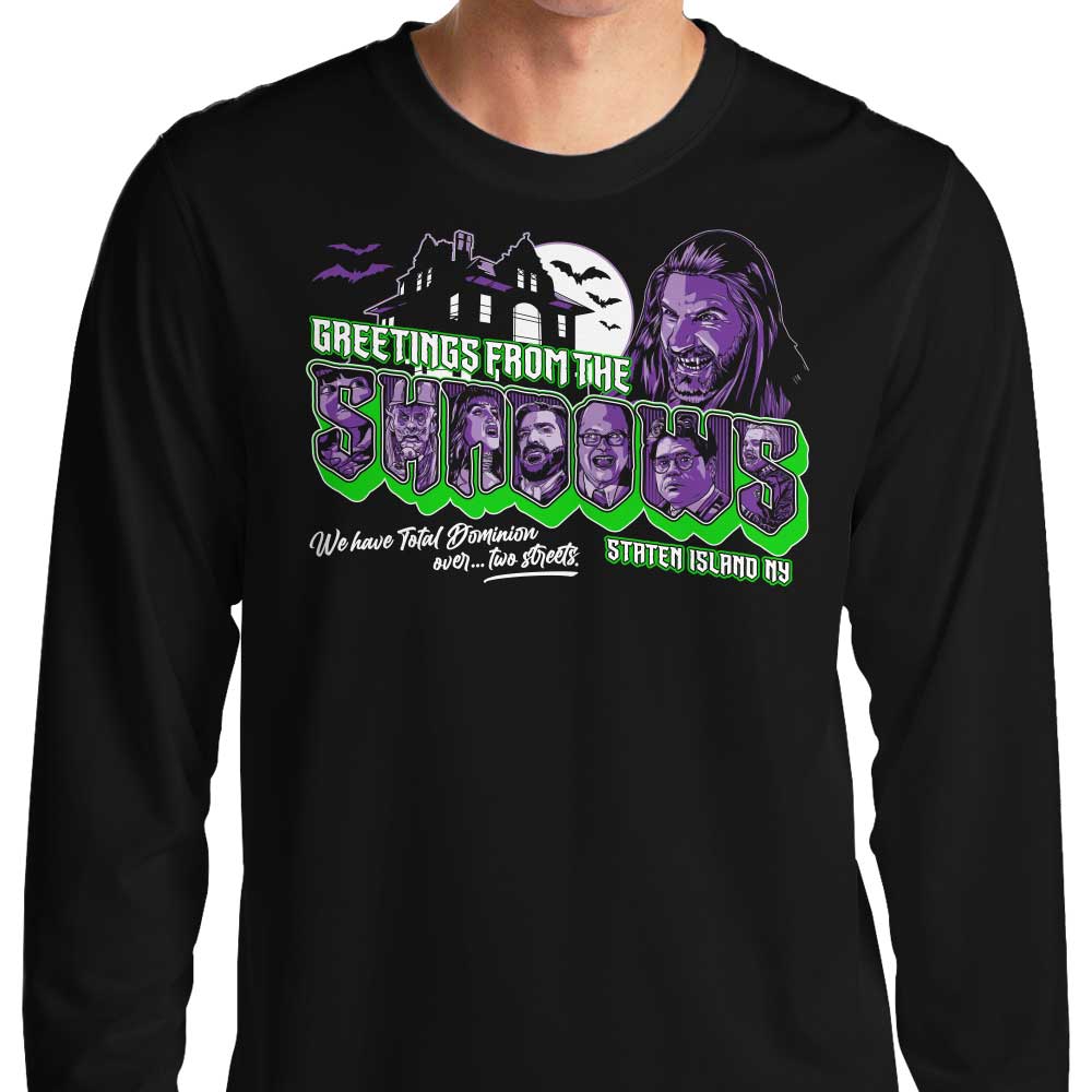 Stylish Long Sleeve Greetings from the Shadows T-Shirt by GoodIdeaRyan