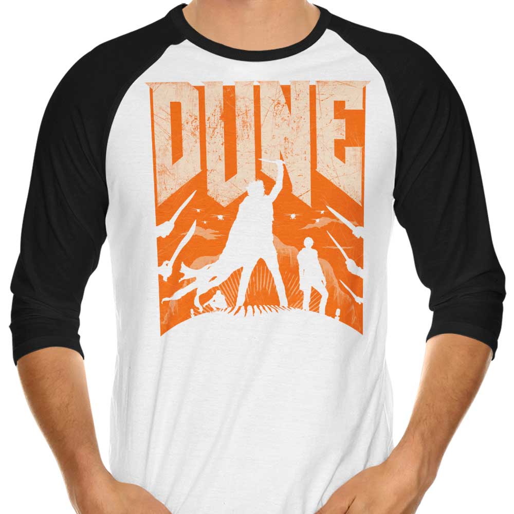 Rocketman's Dune Slayer 3/4 Sleeve Raglan Style T-Shirt for Fashion Enthusiasts