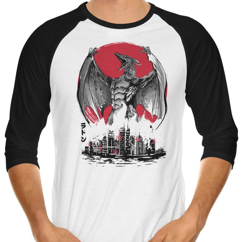Dr. Monekers' Pteranodan Rising Sumi-e 3/4 Sleeve Raglan Men's T-Shirt