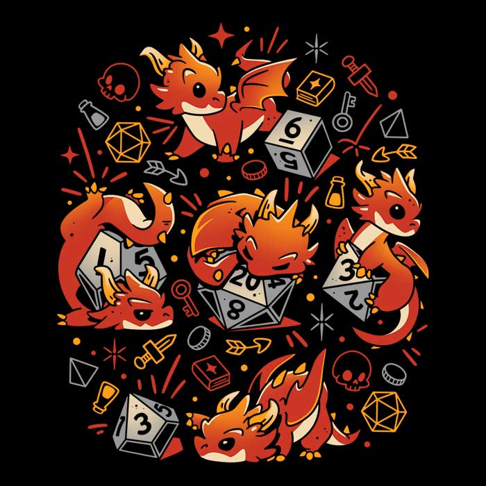 3/4 Sleeve Raglan T-Shirt with Tiny Dragon Dice Design