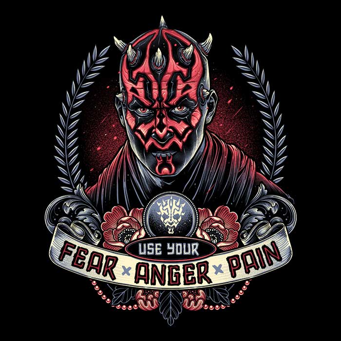 3/4 Sleeve Raglan T-Shirt Featuring the Theme of Fear, Anger, and Pain