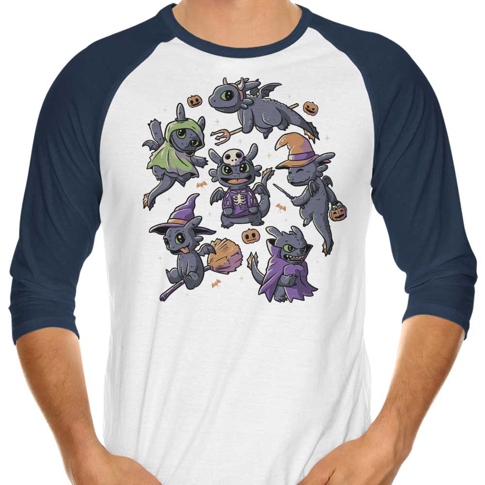 Halloween-themed Dragon Print 3/4 Sleeve Raglan Style T-Shirt for All Occasions