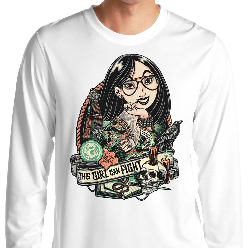 This Girl Can Fight - Stylish Long Sleeve Cotton-Polyester T-Shirt for Women