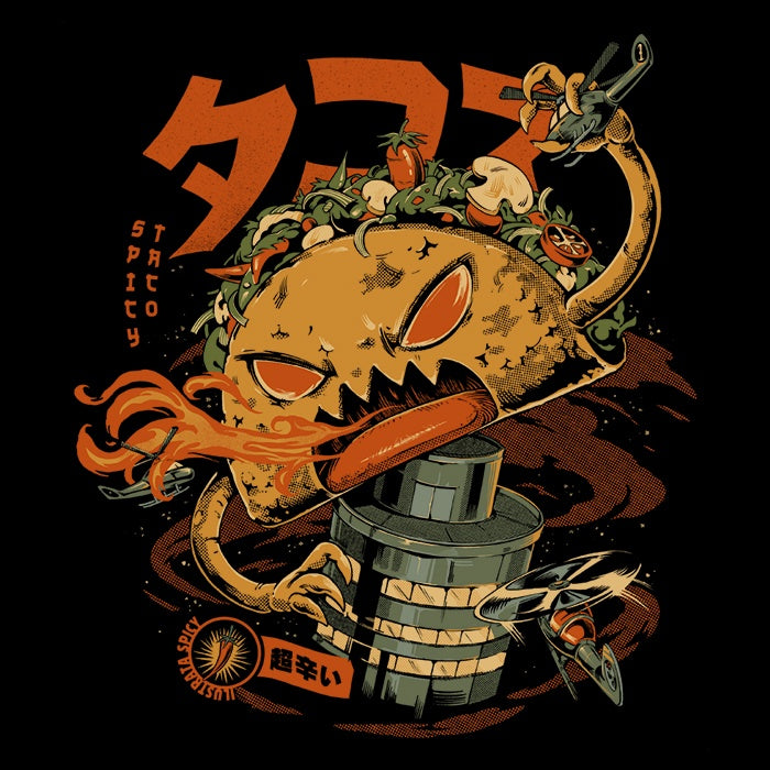 Spicy Taco Kaiju Themed 3/4 Sleeve Raglan Style Men's and Women's T-Shirt