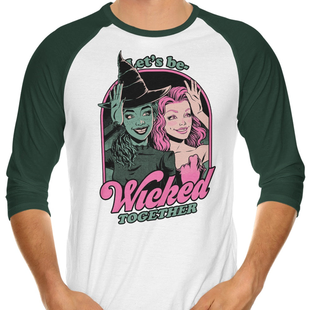 Stylish Green and Pink Witches 3/4 Sleeve Raglan T-Shirt