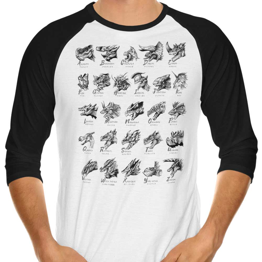Monsterpedia 3/4 Sleeve Raglan Style T-Shirt for Fashion Lovers