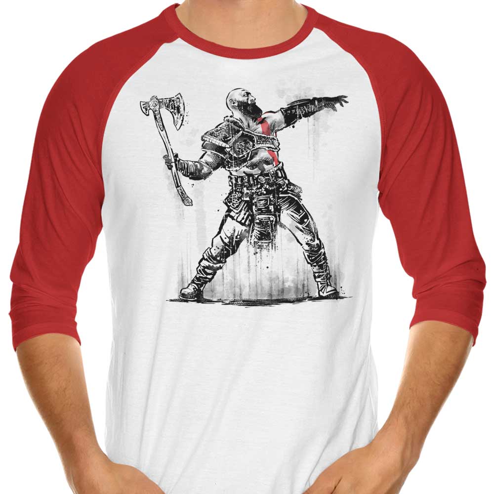 3/4 Sleeve Raglan T-Shirt Featuring God Throwing Axe Design