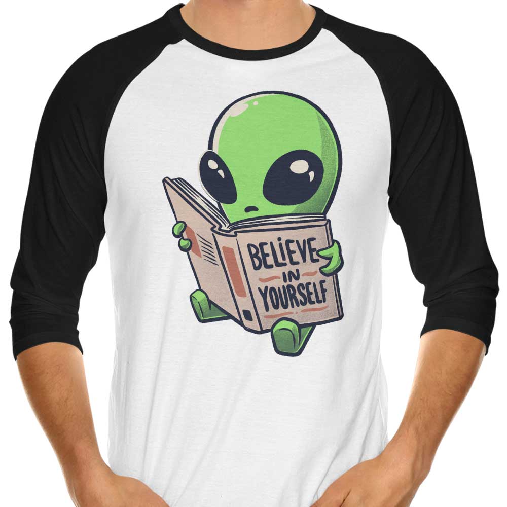 Inspiring 'Believe in Yourself' 3/4 Sleeve Raglan Style T-Shirt for Self - Empowerment