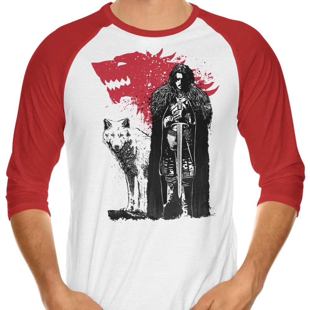 The Majestic King and the Fierce Wolf - Three - Quarter Sleeve Raglan Style T - Shirt