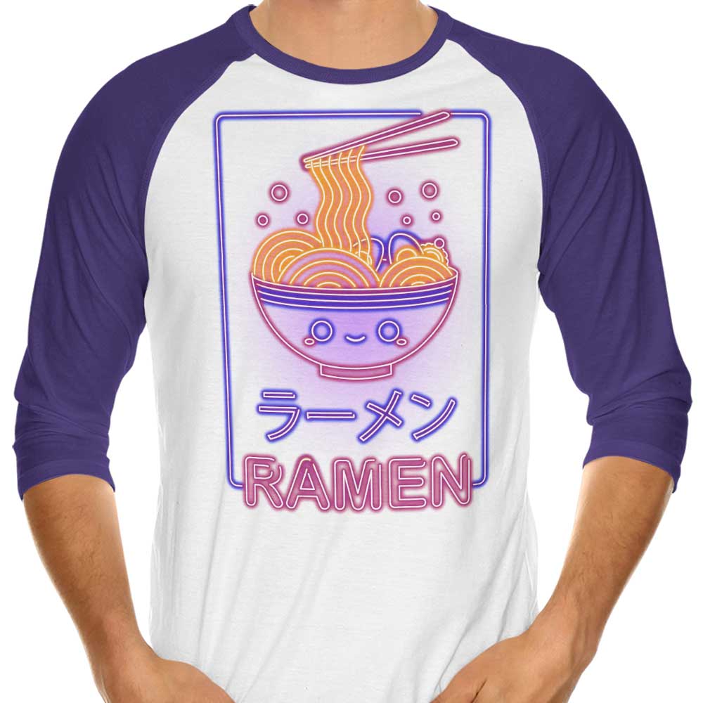 3/4 Sleeve Raglan Neon Ramen Graphic T-Shirt by Donnie Illustrations