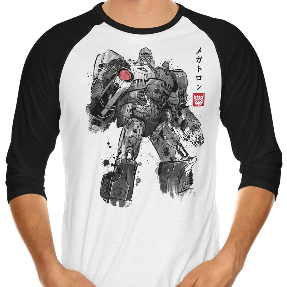 Dr. Monekers' 3/4 Sleeve Raglan T-Shirt with Tyrannical Sumi-e Design