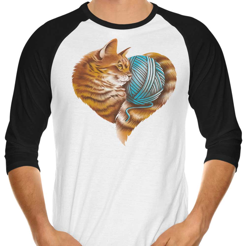 Adorable Knitting Kitten Love Design 3/4 Sleeve Raglan Style T-Shirt