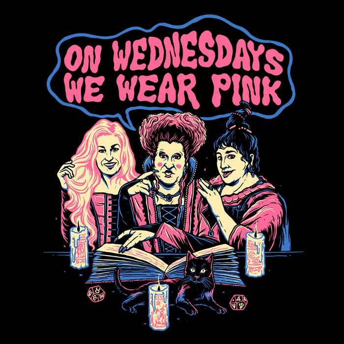 Stylish Long Sleeve Pink T-Shirt with 'Witches Wear Pink' Design by Momma Gorilla