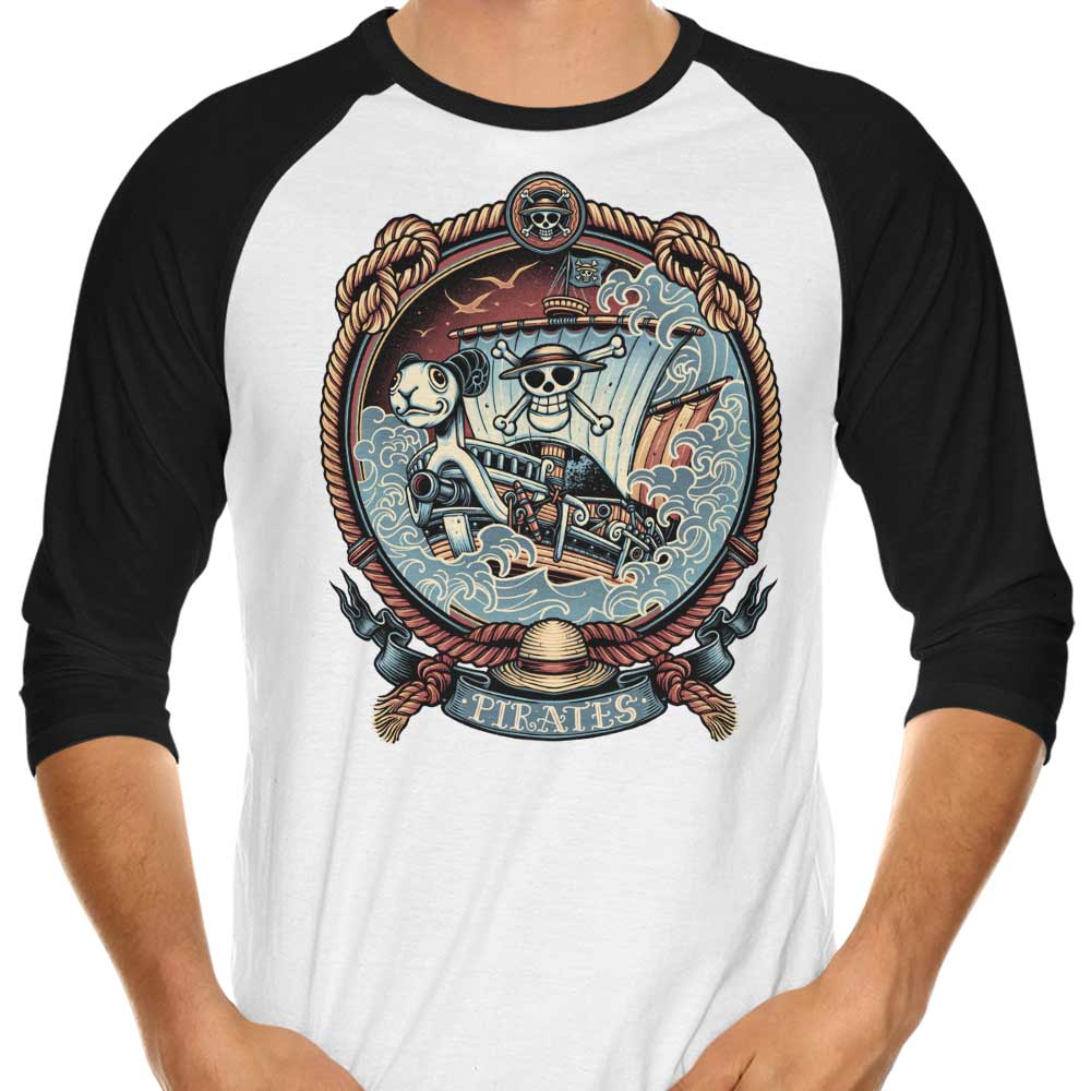 Pirate Badge Design 3/4 Sleeve Raglan Style T-Shirt for Casual Wear