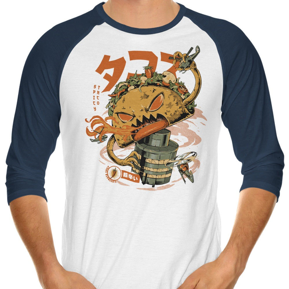 Spicy Taco Kaiju Themed 3/4 Sleeve Raglan Style Men's and Women's T-Shirt
