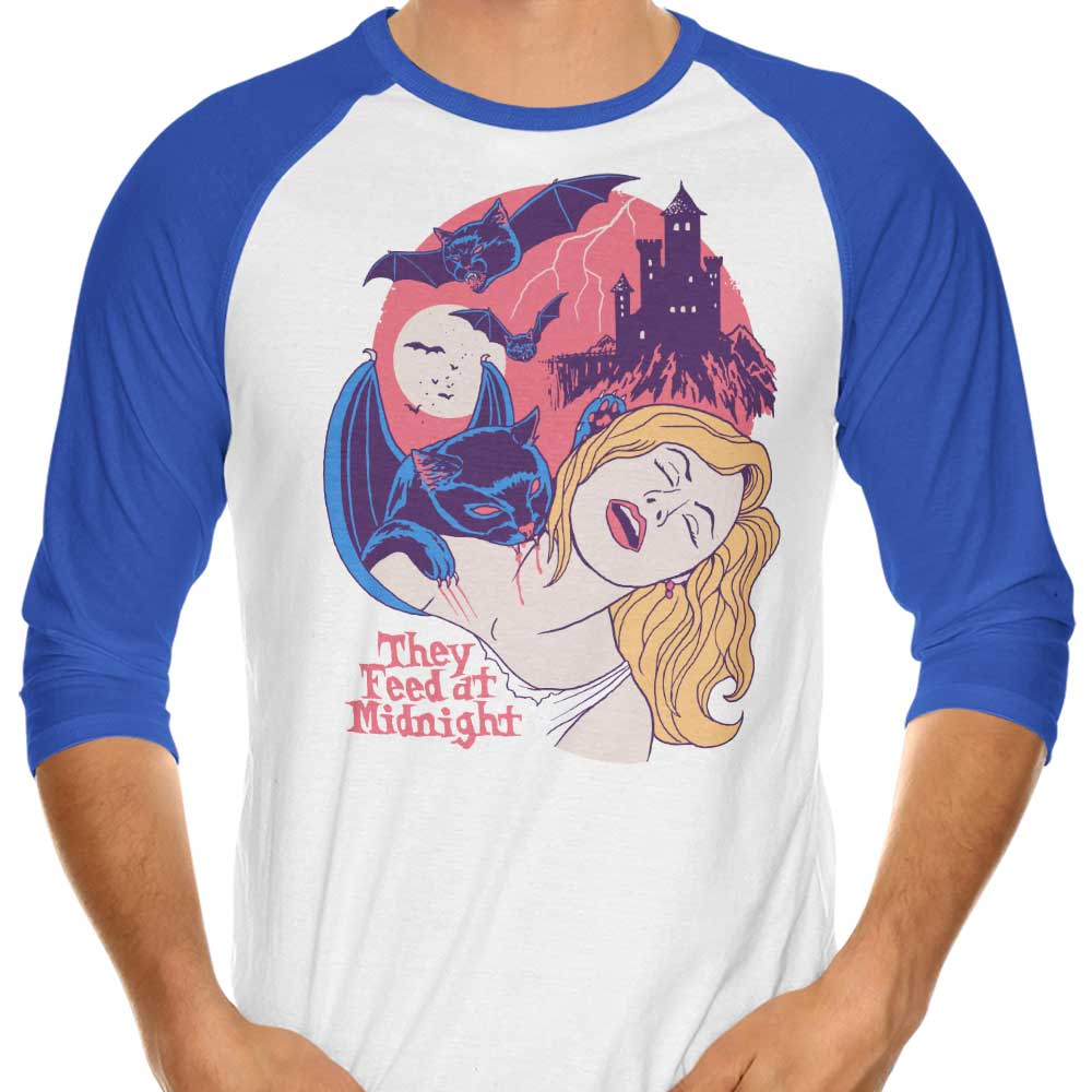 Midnight Feeding Themed 3/4 Sleeve Raglan T-Shirt - 'They Feed at Midnight'