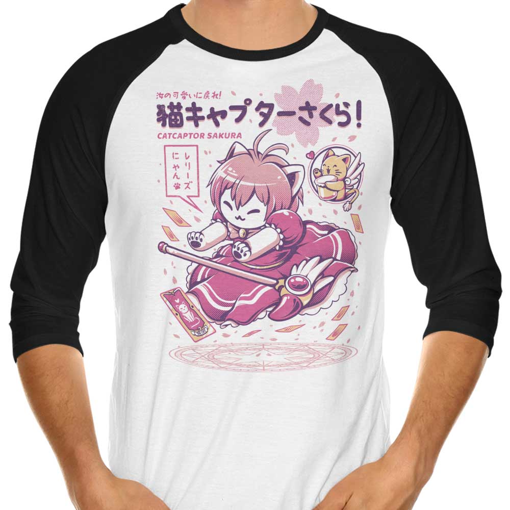 Ilustrata's Catcaptor Sakura 3/4 Sleeve Raglan Style T-Shirt for Fashion - Forward Fans