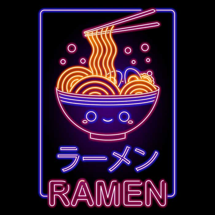 3/4 Sleeve Raglan Neon Ramen Graphic T-Shirt by Donnie Illustrations