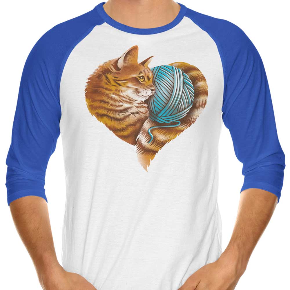 Adorable Knitting Kitten Love Design 3/4 Sleeve Raglan Style T-Shirt